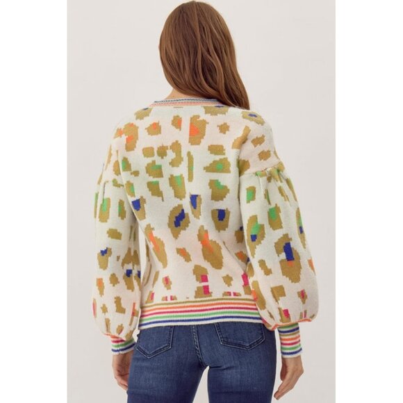 JODIFL Ballon Sleeve Drop Shoulder Leopard Print On The Prowl Sweater in Ivory - Picture 3 of 15
